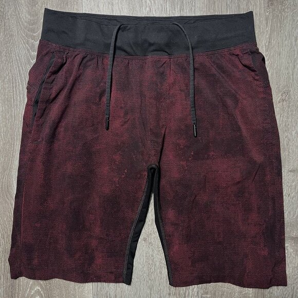Lululemon T.H.E Burgundy And Black Unlined Shorts  Mens Medium 10” Inseam - Picture 1 of 10